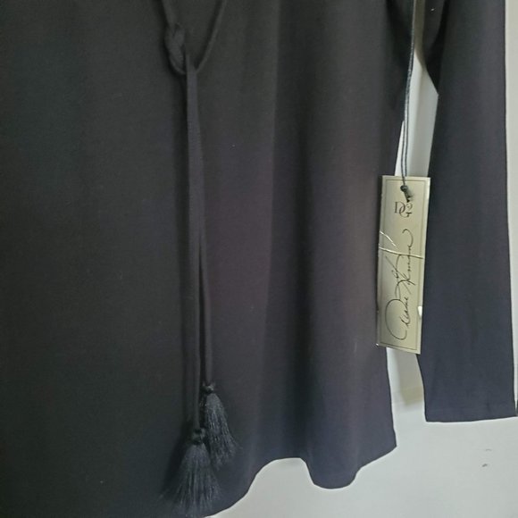 DG2 Diane Gilman Solid Long Sleeve V Neck Cross String Tie top - Black Size XS - Picture 4 of 5